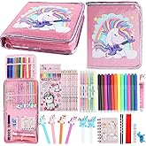 Leeche Fruit Scented Markers Set 44 Pcs Filled Stationery with Unicorn Pencil Case,Art Supplies for Kids Ages 4-6-8, Perfect Unicorn Gifts for Girls,Assortment Marker Pencil Gel Pen Coloring