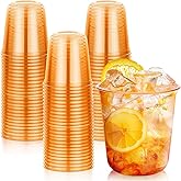 KesaPlan 50 Pcs Halloween Fall Orange Plastic Cups, 12 oz Disposable Stemless Wine Glasses, Plastic Cocktail Glasses for Juices Coffee Soda, Round Bottom Party Cups for Thanksgiving Wedding Party
