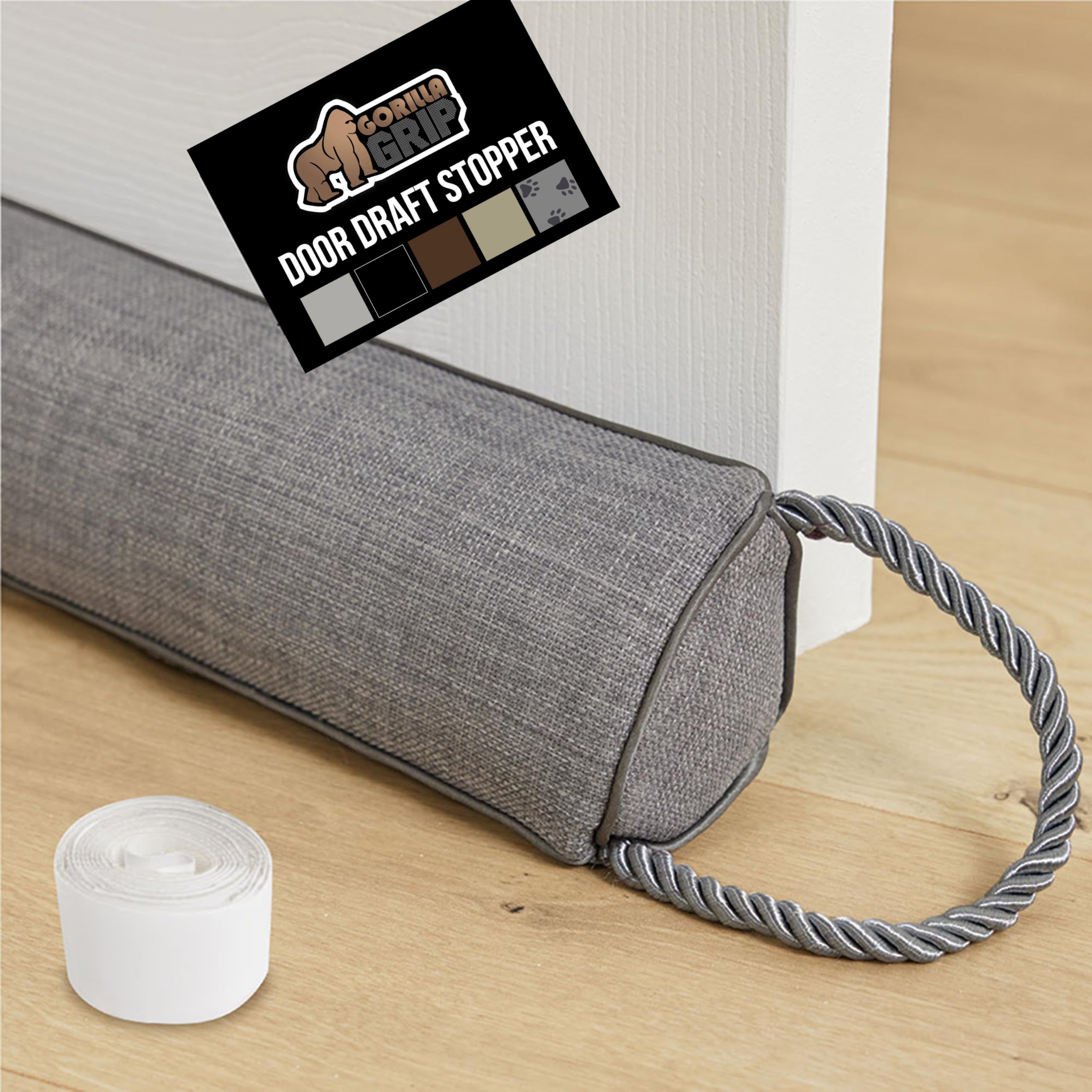 GORILLA GRIP Door Draft Stopper for Bottom of Doors, Sweep Weather Stripping Seal Noise, Cold Air Blocker, Soundproofing, Warmth Sealer, Easy Install Gap Filler, Home Essentials, 32 Inch, Gray