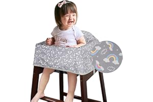 SOLFRES Dual-Belt Baby High Chair Cover, Upgrade Version, for Wooden or Restaurant High Chair, Sturdy and Robust Material, Waterproof Washable Stain and Slip Resistant, Gray Rainbow