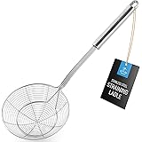 Zulay (5.4 Inch) Stainless Steel Strainer - Spiral Wire Mesh Skimmer Spoon Ladle With Long Handle - Reinforced Double Coil Sl