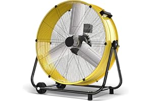 MEPTY 320W Heavy Duty Industrial Drum Fan - 24 Inch High Velocity Floor Fan with 3 Speeds, 360° Tilt, 5650 CFM, Easy Mobility for Warehouse, Garage, Workshop, Factory, and Basement