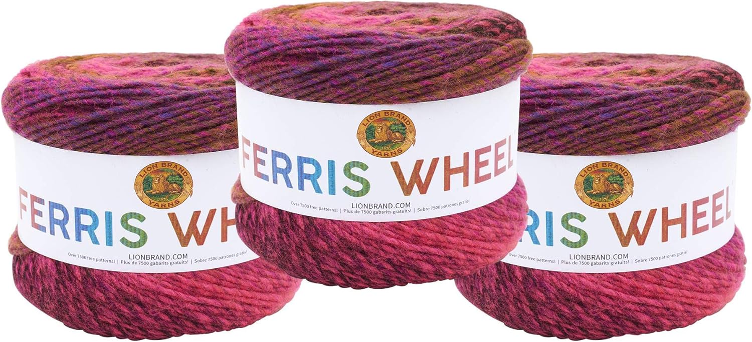 (3 Pack) Lion Brand Yarn 217611 Ferris Wheel Yarn, Pink