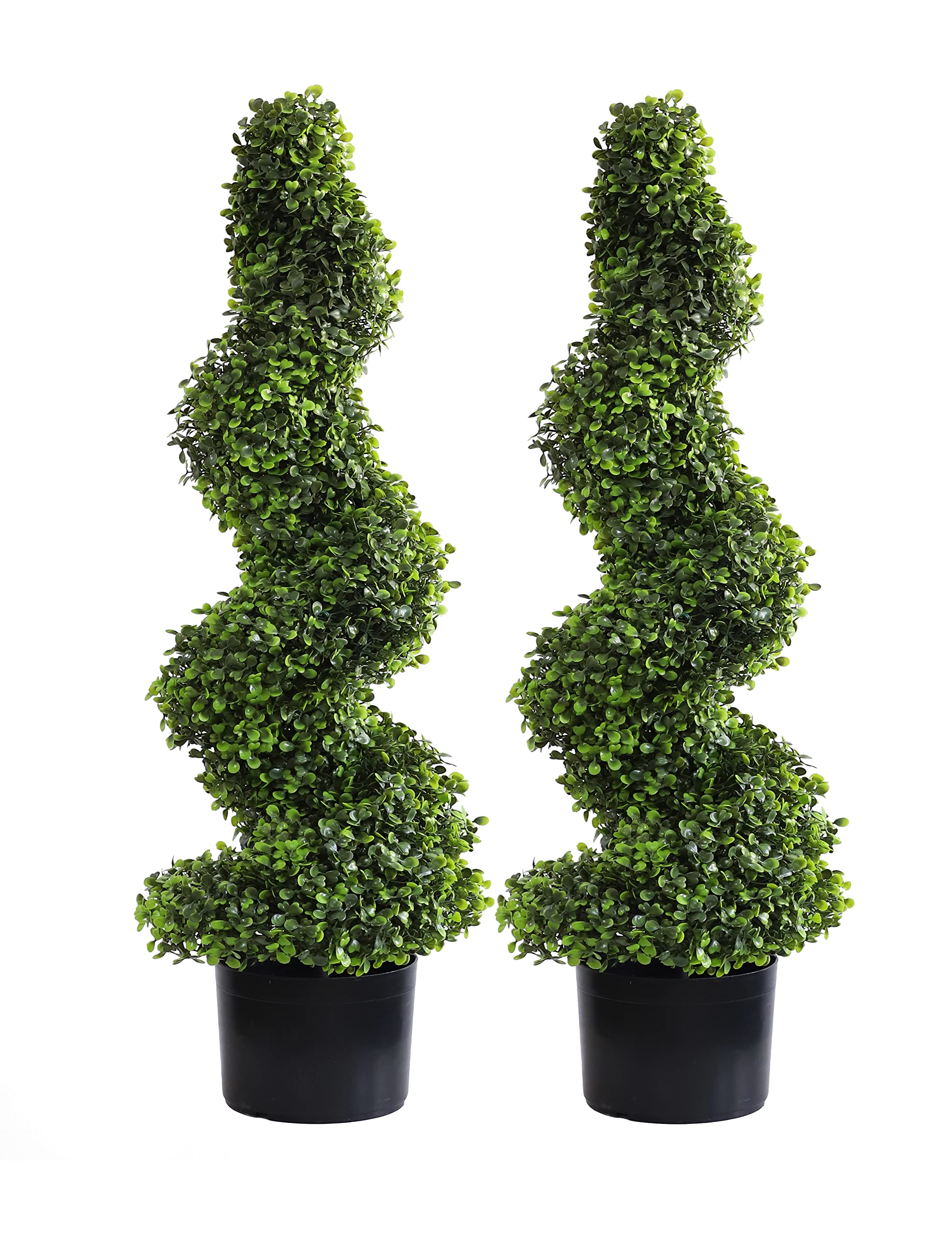 momoplant Set of 2 Artificial Spiral Trees, 3ft/90cm Boxwood Topiary Tree Decorative Fake Plants UV Protected for Home Indoor Outdoor Garden