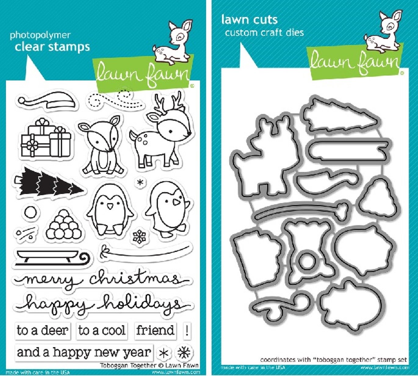 Lawn Fawn Toboggan Together Clear Stamp and Die Set - Includes One Each of LF976 (Stamp) & LF977 (Die) - Bundle Of 2