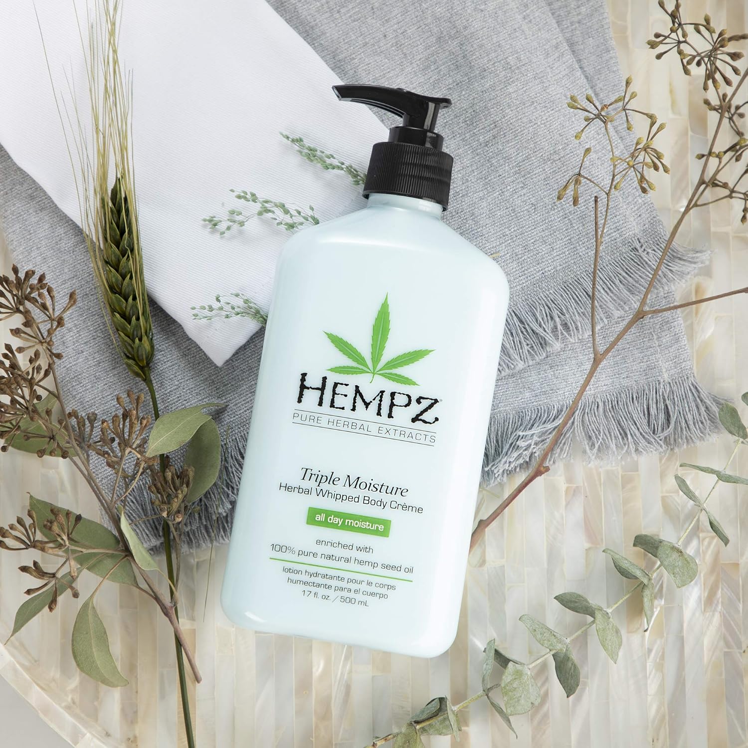 Hempz Natural Triple Moisture Herbal Whipped Body Cream with 100% Pure Hemp Seed Oil for 24-Hour Hydration - Moisturizing Vegan Skin Lotion with Yangu Oil, Peach and Grapefruit - Enriched Moisturizer : Body Gels And Creams : Beauty