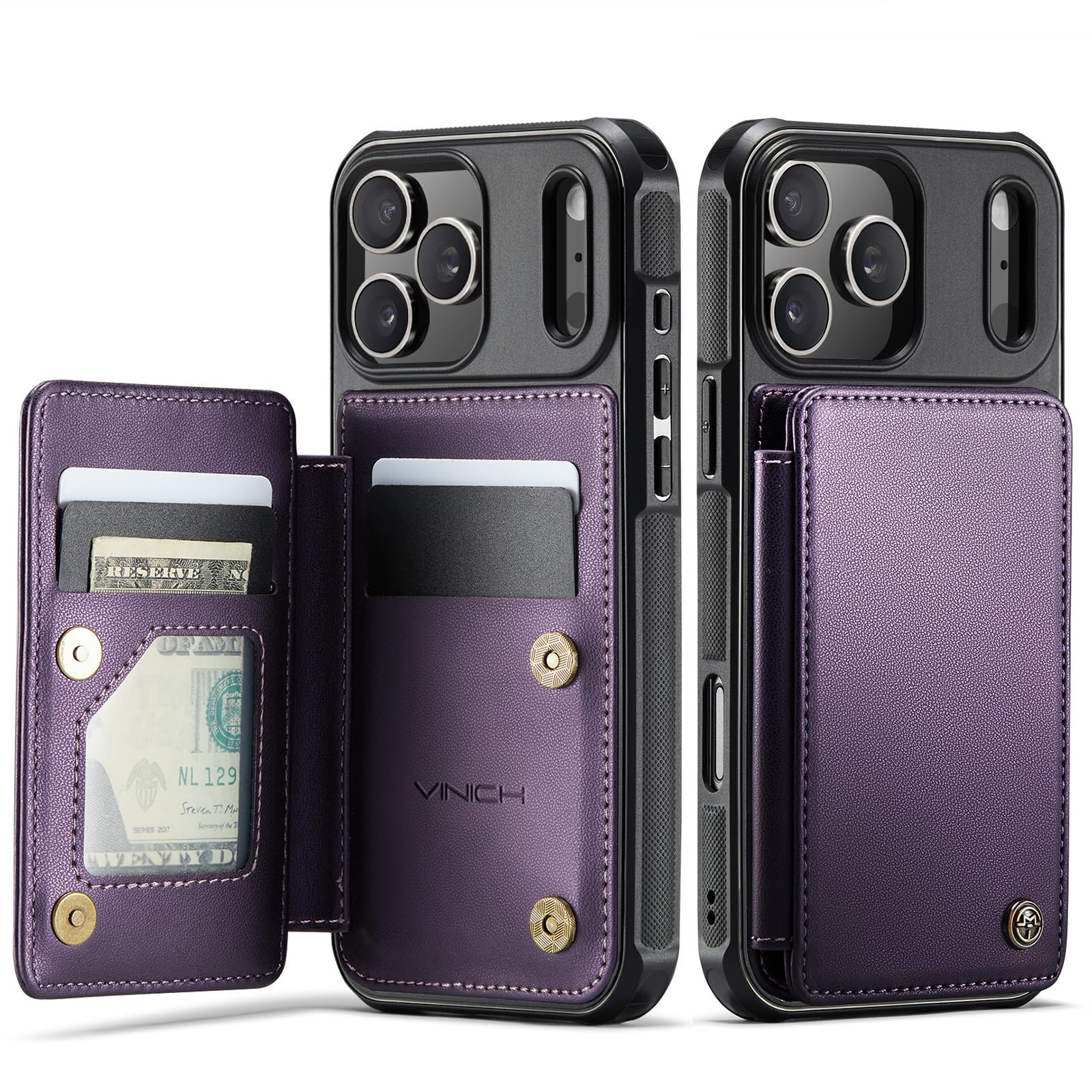 Photo 1 of Vinich for iPhone 17 Pro Wallet Case with Card Holder, RFID Blocking Credit Slots Kickstand Shockproof Phone Cover Fit for iPhone 17 Pro 6.3" Purple