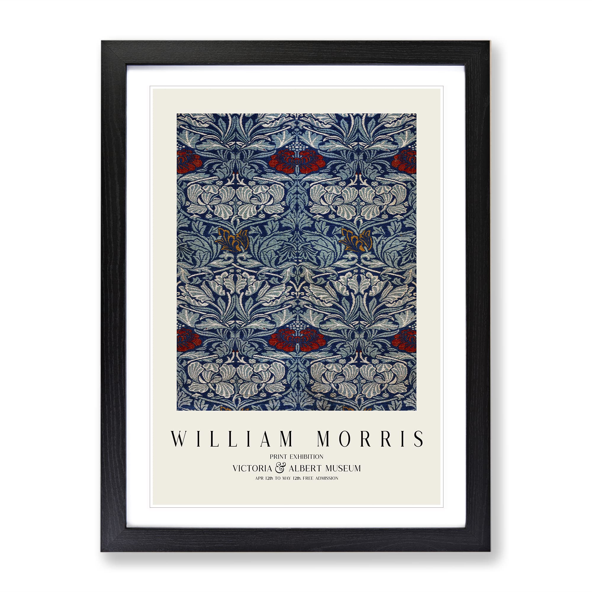 Tulip And Rose Vol.1 By William Morris Exhibition Museum Painting Framed Wall Art Print, Ready to Hang Picture for Living Room Bedroom Home Office Décor, Black A4 (34 x 25 cm)