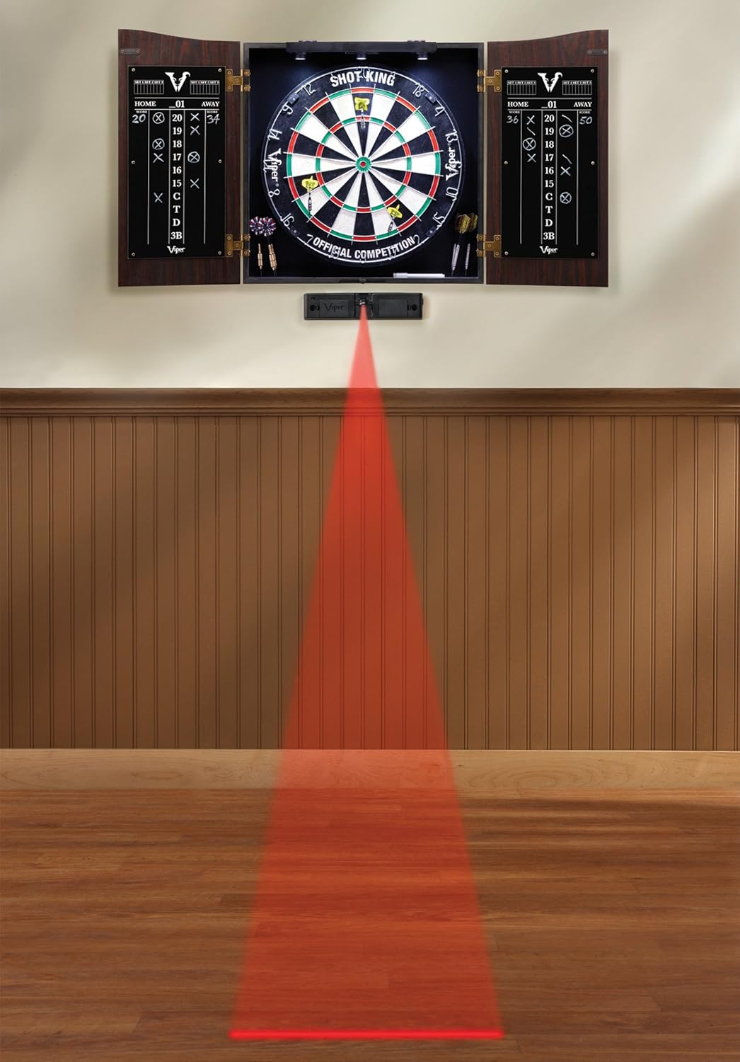 Viper Vault Cabinet & Shot King Sisal/Bristle Dartboard Ready-to-Play Bundle: Elite Set (Shot King Dartboard, Darts, Shadow Buster and Laser Throw Line) : Sports & Outdoors