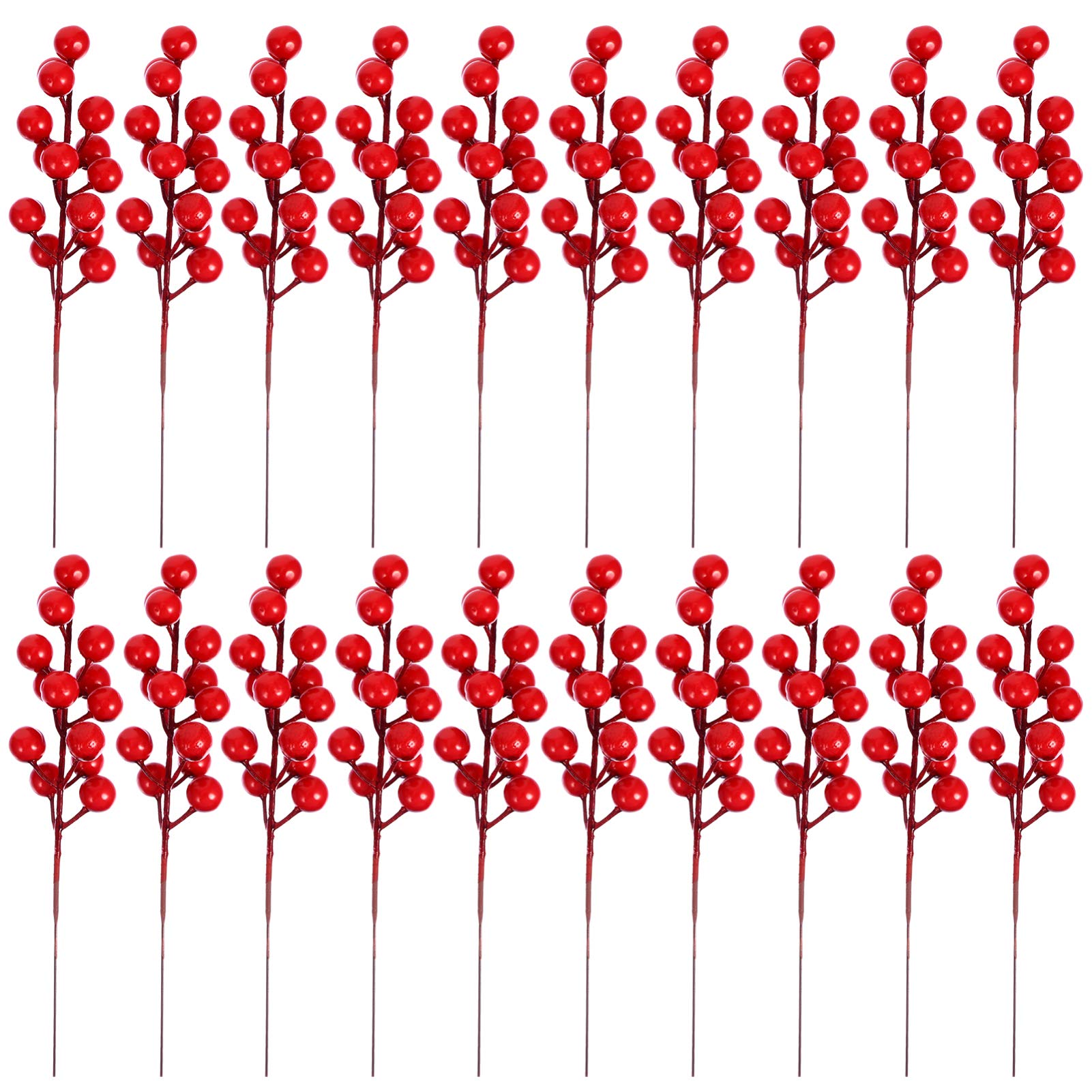 20pcs Artificial Red Berry Stems Holly Christmas Berries Festival Holiday Crafts Stems for Christmas Tree Decorations Wreath Crafts Home Decor