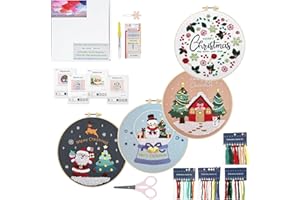 Enkor Christmas Embroidery Kits for Adults Beginners, Christmas Cross Stitch Kits, Embroidery Kit Christmas Ornaments，Beginner Embroidery Kit Christmas Tree Stamped Embroidery Kit Christmas