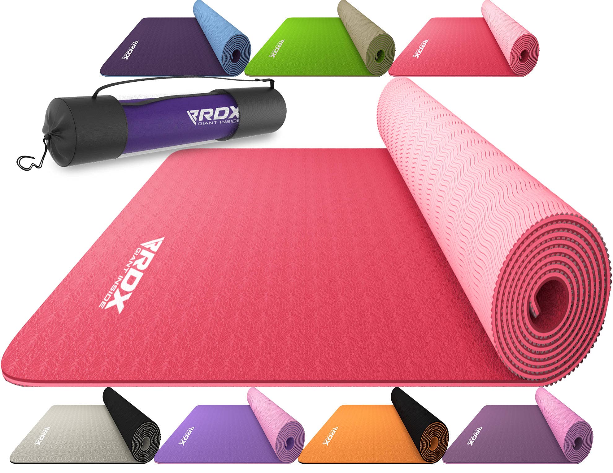RDX Yoga Mat TPE 6mm Thick with Straps and Carry bag, REACH ROHS Compliant, Eco Friendly Non Slip Mats for Men Women, Home Gym Fitness Workout Exercise Pilates Aerobic Planks, 183 x 61 x 0.6CM