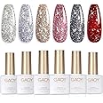 GAOY Glitter Ruby Nail Polish Set, 6 Colors Including Sparkly Shiny Red Black Pink Gel Polish Kit UV LED Soak Off Home DIY Manicure Nail Salon Varnish