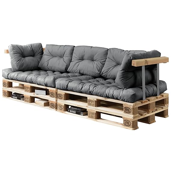 [en.casa] Palettenkissen - 7-teilig - Sitzpolster + Rückenkissen [Hellgrau] Paletten-Sofa in/Outdoor