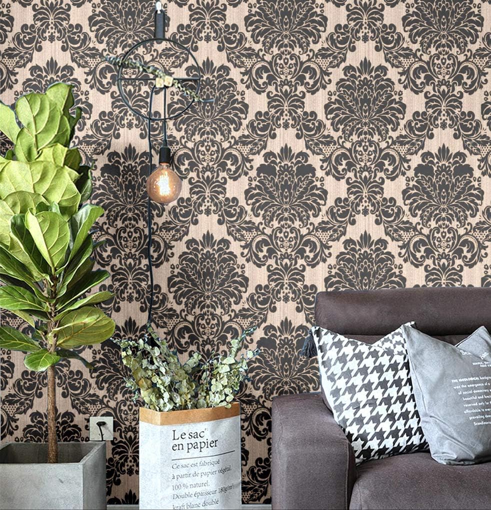Birwall Vintage Elegant Black Damasks Peel and Stick Wallpaper