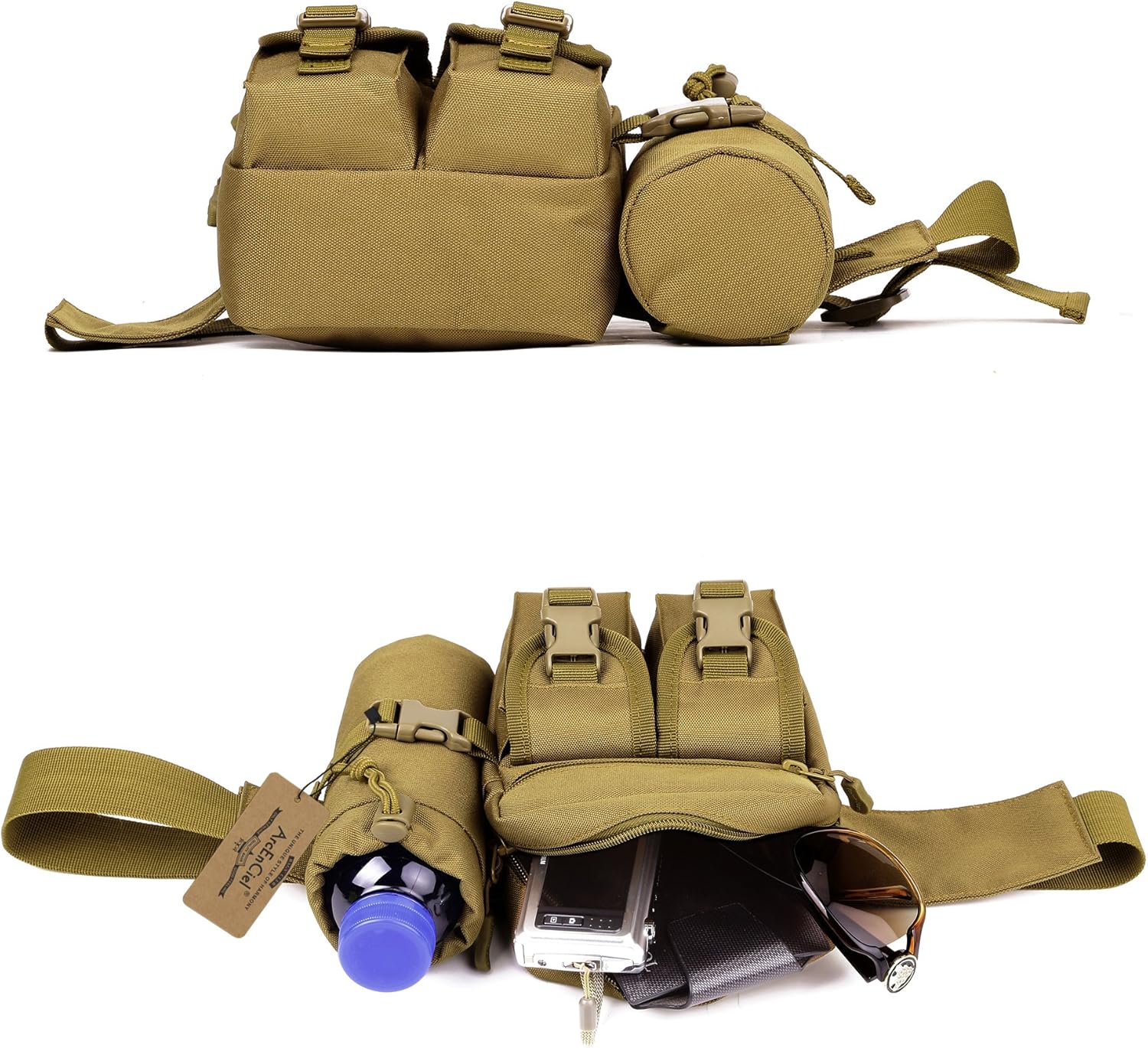 ArcEnCiel Tactical Waist Bag Waterproof Bum Bag Military Waist Utility Belt Water Bottle Pouch Pack for Trekking Hiking Walking Bike Cycling Climbing (Black) : Sports & Outdoors