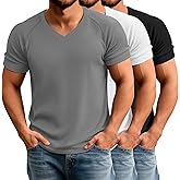 Riyiper 3 Pack Men's Muscle T Shirts Slim Fit Workout Bodybuilding Tees Ribbed Knit Textured V Neck Short Sleeve Tee Shirts