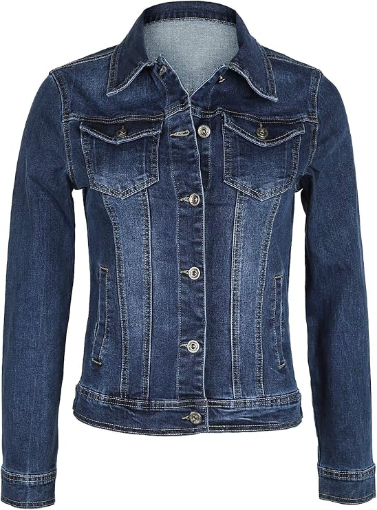 Giacca Di Jeans Donna Evoga – Giubbotto Corto In Cotone Denim Blu, Tasche Con Bottone, Vestibilità Aderente