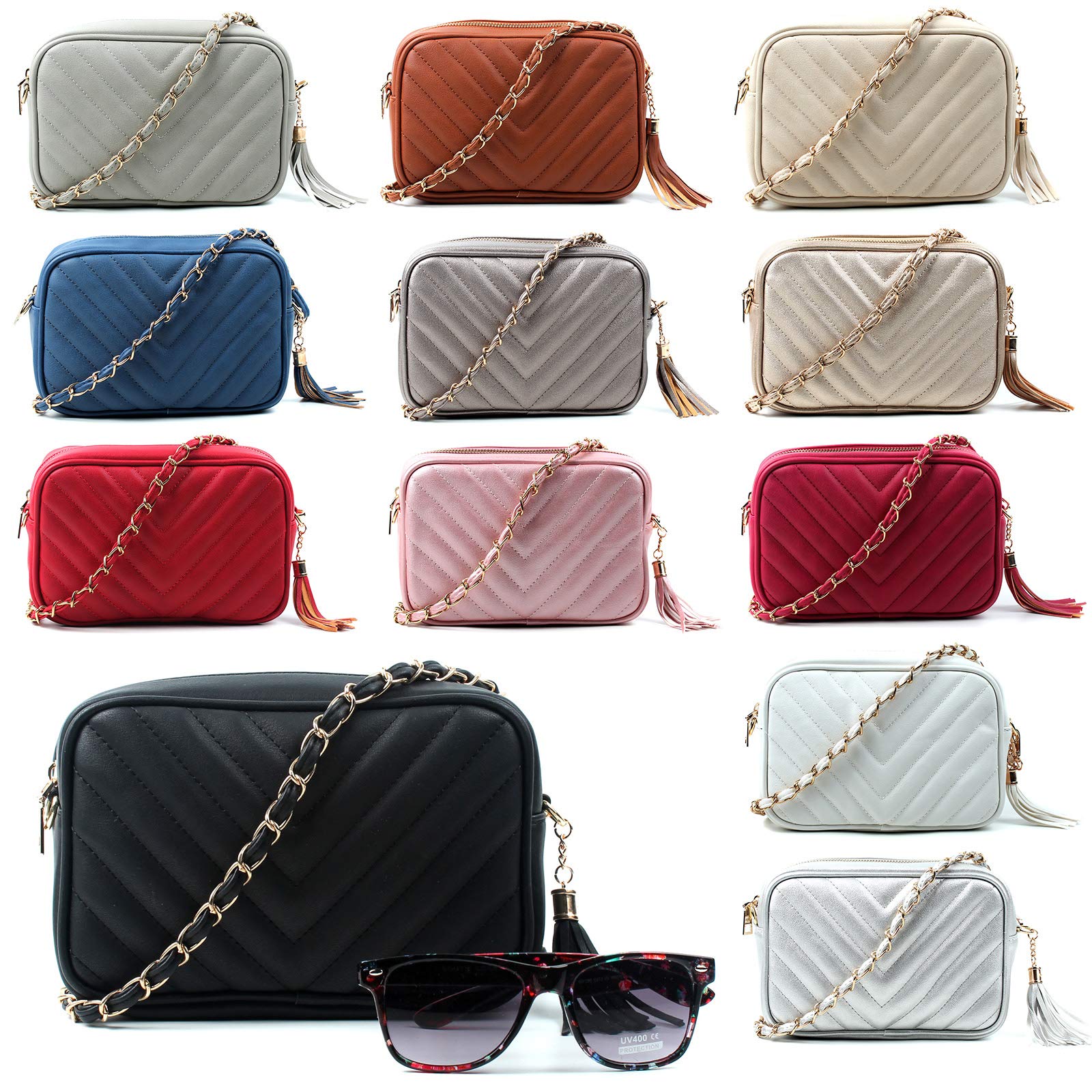 AOSSTA Women's Cross-Body Bag Designer Quilted Shoulder Bag for Women Handbag Tassel With Chain Strap