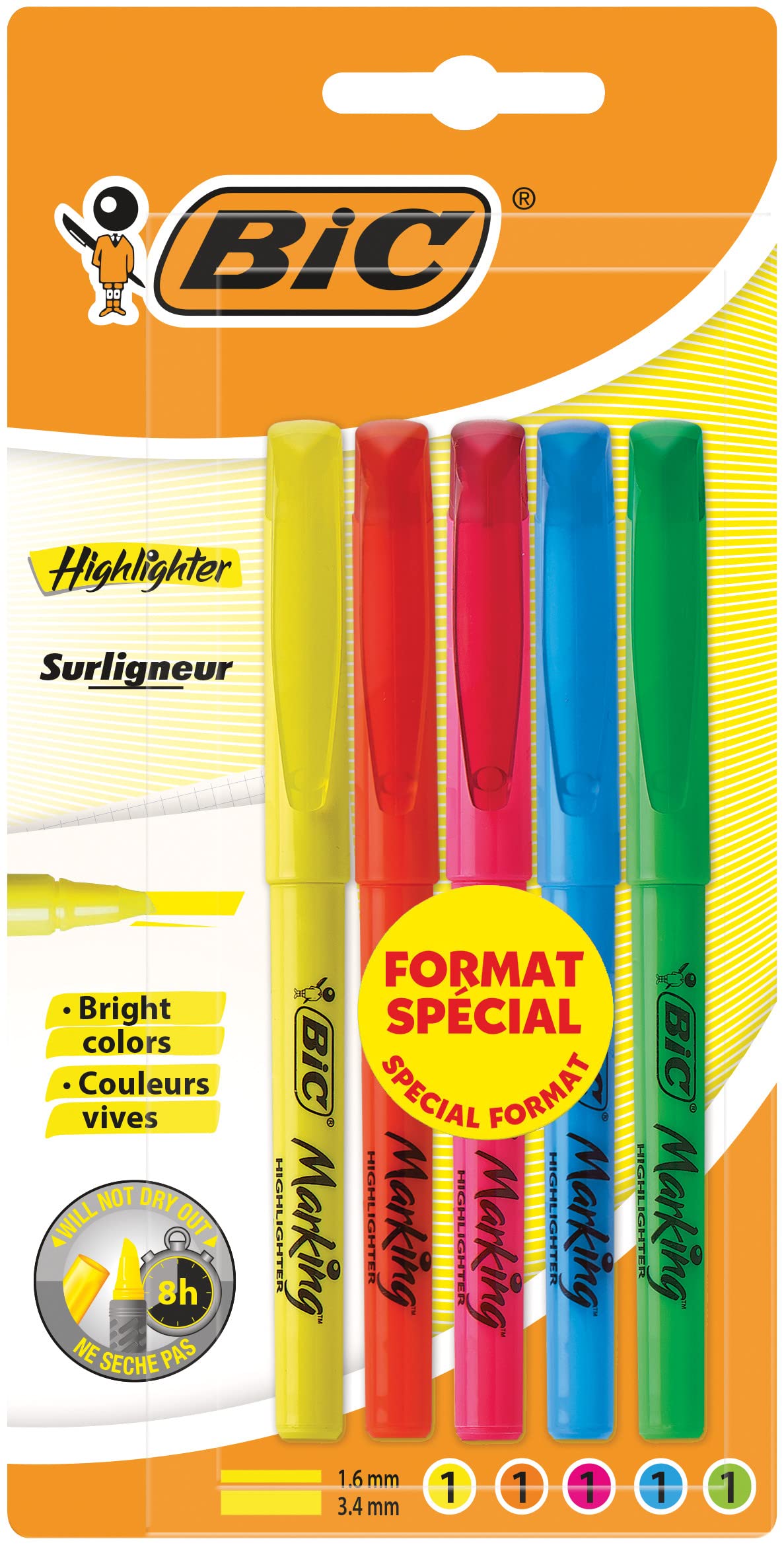 BIC Brite Liner Surlingeur Assorted Colours Blister Pack of 5