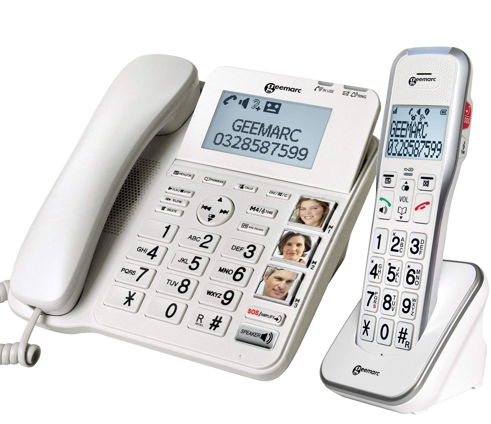 Geemarc Amplidect 595 Combi - Extra Loud Set of Home Telephones with Emergency Call Function and Big Buttons for Seniors - Medium to Severe Hearing Loss - Hearing Aid Compatible - UK Version
