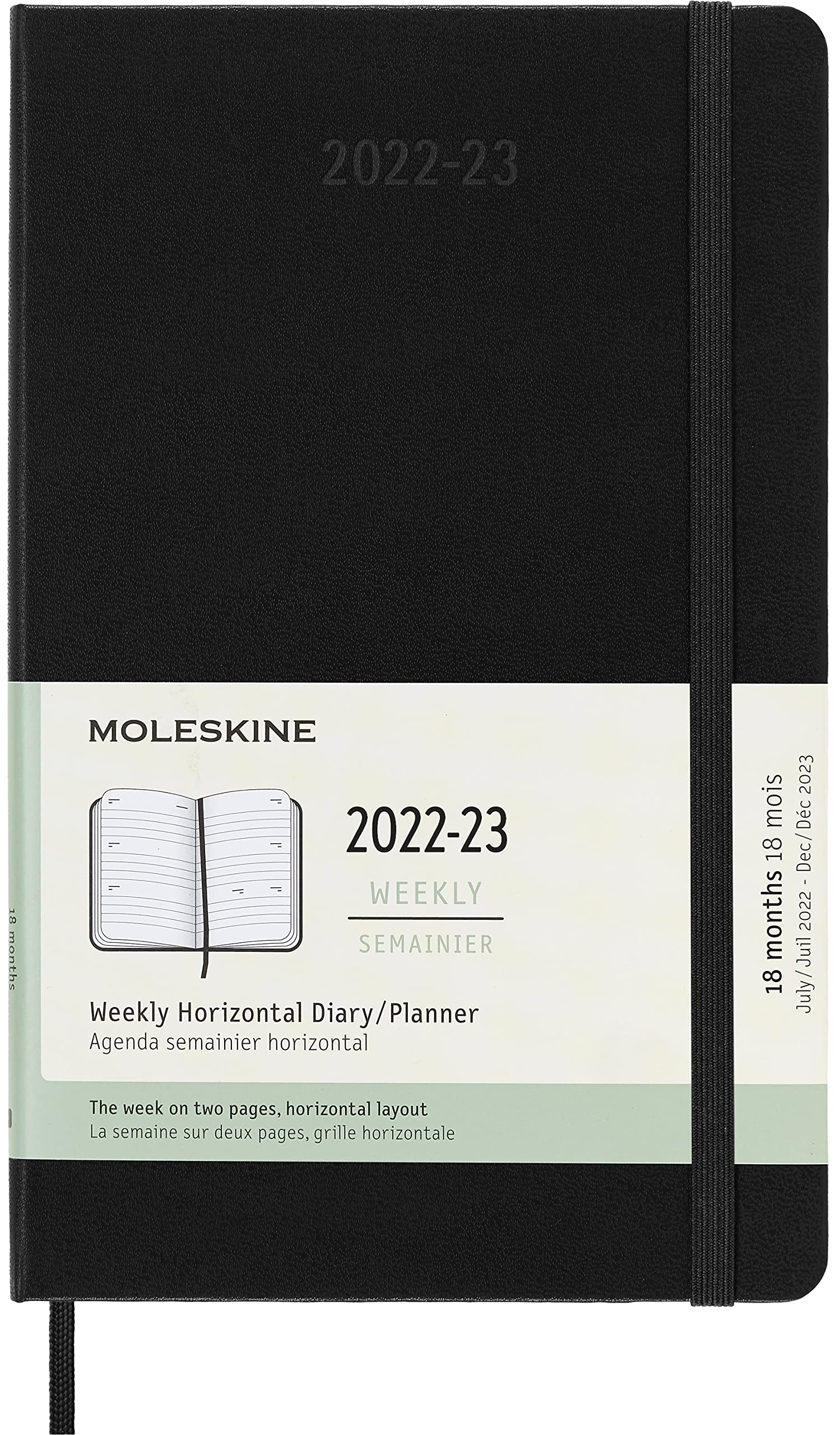 Moleskine - Weekly Horizontal Planner/Diary, Pocket Planner 18-Months 2022/2023, Weekly Planner with Hard Cover and Elastic Closure, Size Large 13 x 21 cm, Colour Black