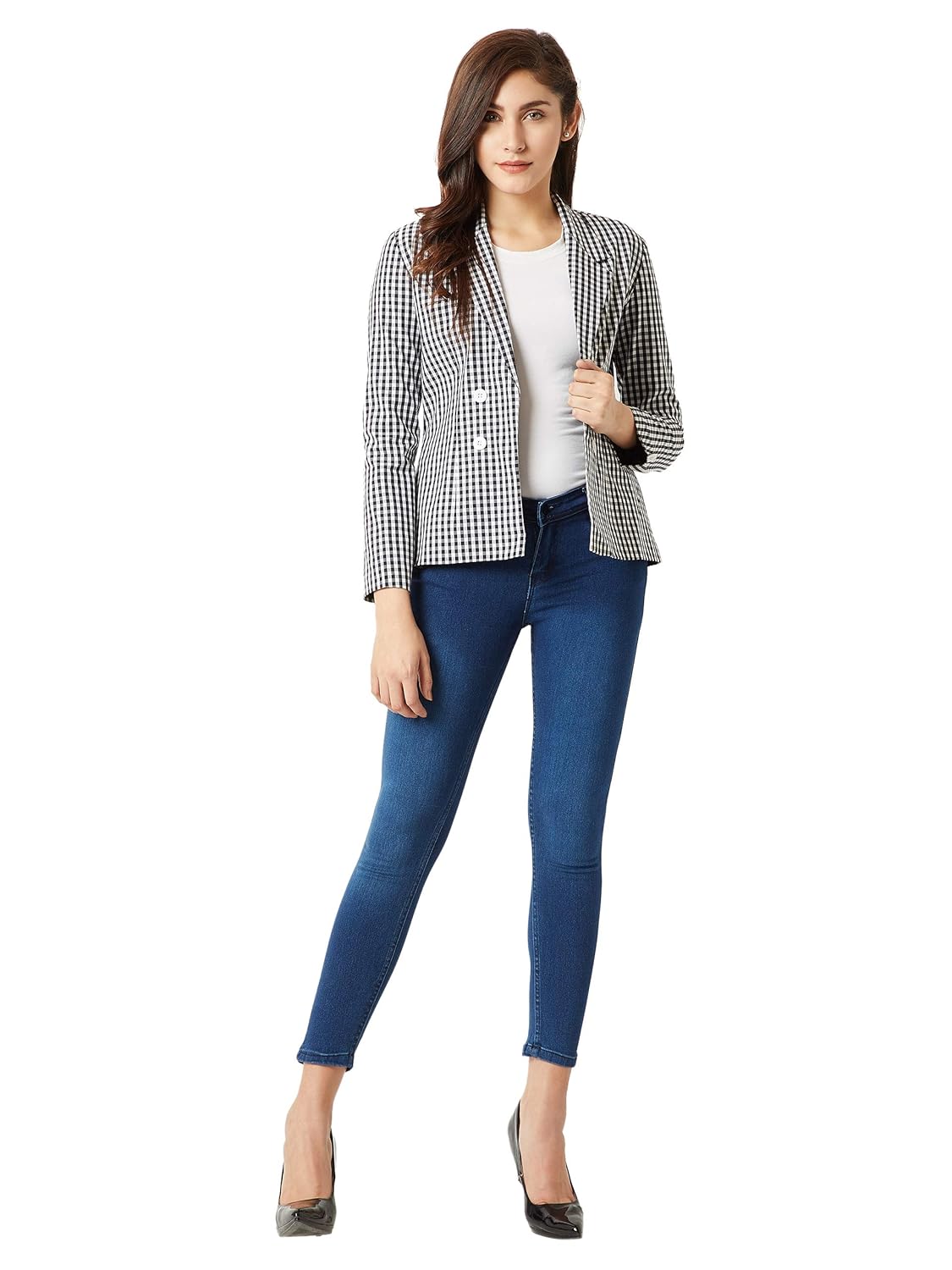 miss chase women's black and white checkered blazer
