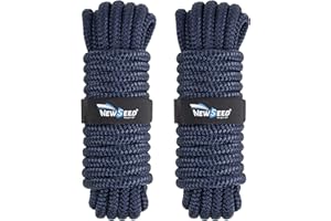 MALZE-NEWSEED Dock Lines 2 Pack 1/2" x 25' Double Braided Nylon Boat Rope with 12" Eyelets, Marine Grade Premium Mooring Lines for Docking, Navy Blue