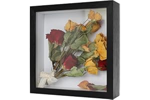 REDHUGO Flower Shadow Box Frame Display Cases Wooden, Deep ShadowBox Picture Frame, 3D Wood Acrylic Pressed Flower Frame Tabletop Wall Hanging, Square, Black, 8×8 inches (FRAME ONLY)