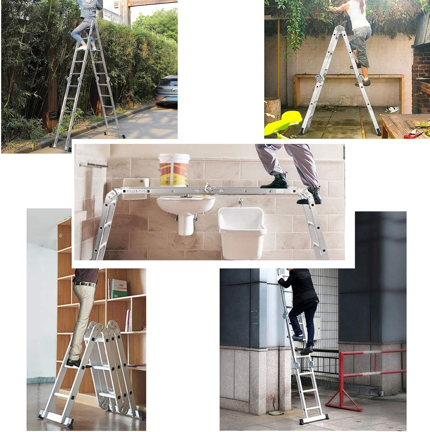 netuera Extension Ladder Folding Step Ladder Aluminum Multi - Use Heavy Duty Step Ladder Staircase Ladder Wall Ladder Scaffold Ladder 11.8FT/3.6M with Safety Locks, 330 LBS Capacity, Non-Slip Mats - - 
