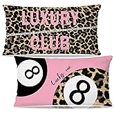 DAYOUER Trendy Leopard Lucky 8 Ball Pink Pillow Covers 12x20 Double-Sided,Cheetah Print Room Decor,Preppy Funky Y2K Leopard Dice Decorative Throw Pillow Covers for Girls Dorm Room Apartment,Set of 2
