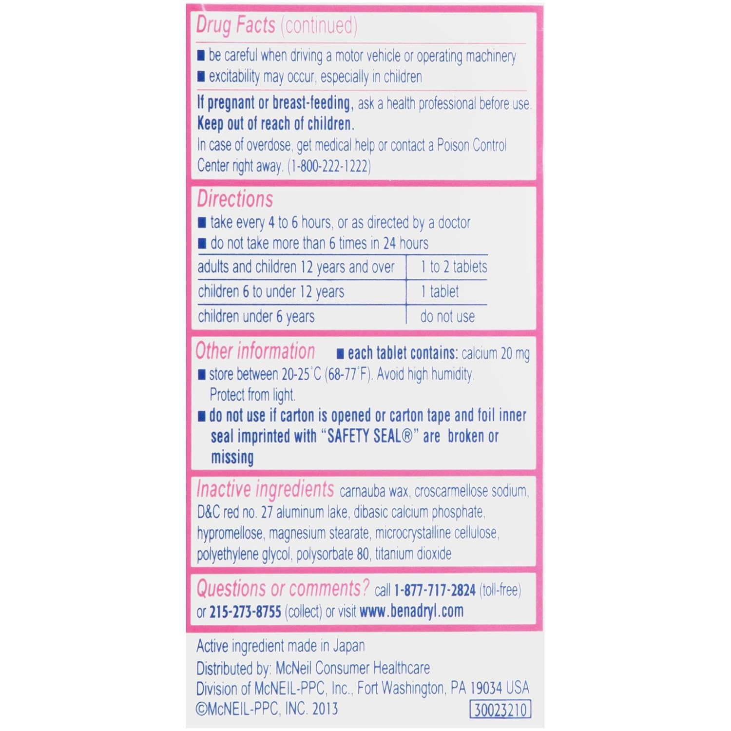 Benadryl how many times a day rice