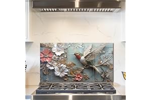 fzxwyishu Tempered Glass Kitchen Backsplash, Stove Back Top Cover, Splashback Tile,Hummingbird Kitchen Sink Cover Splash Guard, Home Kitchen Decor (Art Deco 1, 30"x16"(76.2x40.64cm))