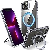 Flyzoo Magnetic Case for iPhone 13 Pro Max - [Built-in Invisible Stand] [Compatible with MagSafe] [Military Grade Drop Protection] Anti-Yellowing Hard Back Silicone Edge Cover, 6.7", Clear