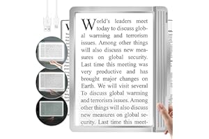 NZQXJXZ 5X Rechargeable Full Book Page Magnifier 6" x 9" Magnifying Glass for Reading 43 Ultra Bright LED Light Small Print Magnifier Lightweight for Low Eyesight Person and Seniors