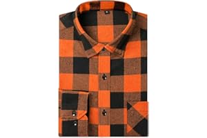 DOKKIA Men's Casual Dress Long Sleeve Buffalo Plaid Checkered Fitted Flannel Shirt