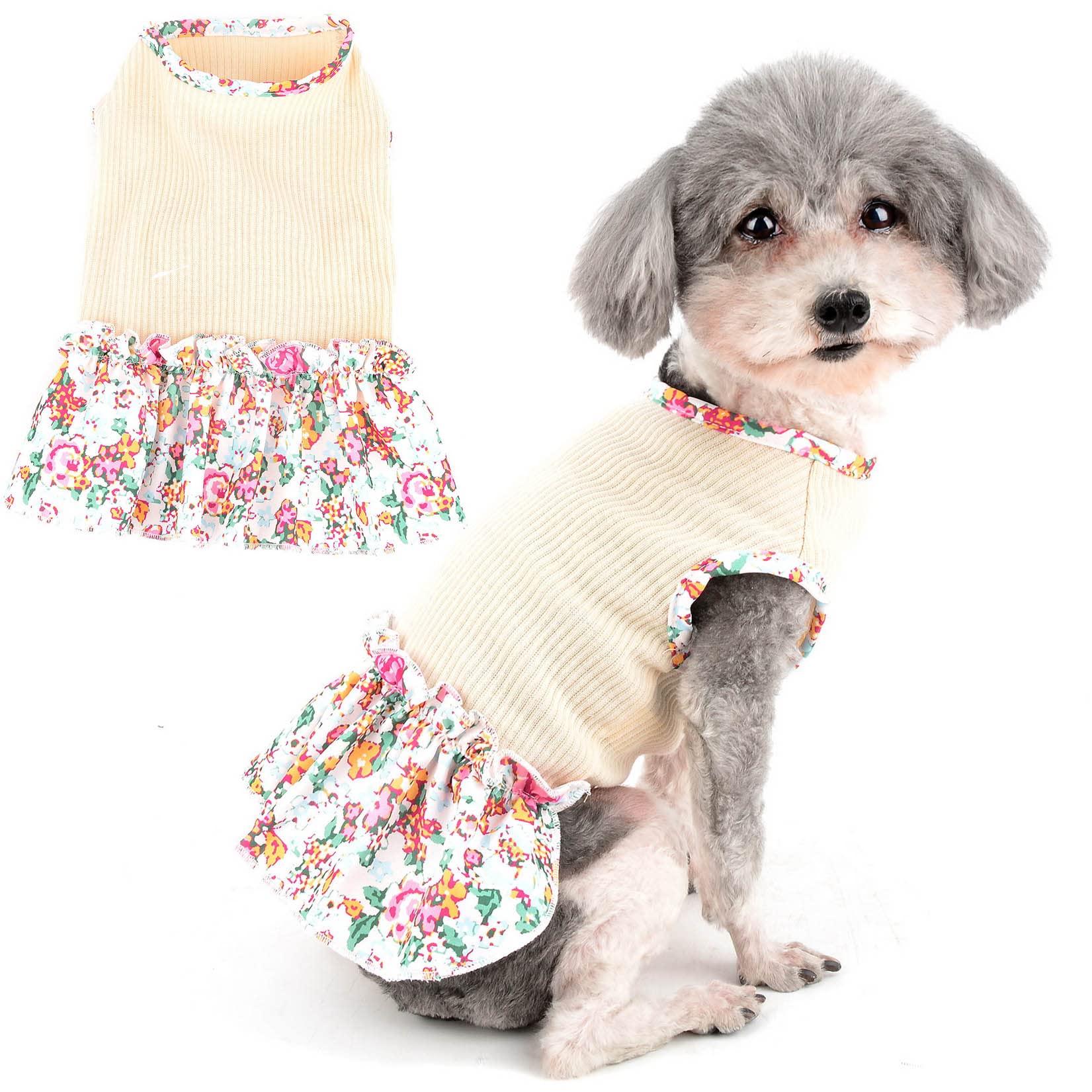 Zunea Dog Dresses for Small Dogs Floral Puppy Princess Dress Summer Female Flowers Pet Clothes Cute Fancy Skirt Soft Doggie Vest Dress Chihuahua Yorkie Apparel Outfits Beige XS