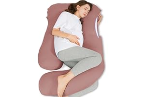 HIPHOP PANDA Muslin Pregnancy Pillows for Sleeping - U Shaped Full Body Maternity Pillow with Removable Cover - Support for Back, Legs, Belly, HIPS - 57 Inch Pregnancy Pillow for Women - Bean Paste