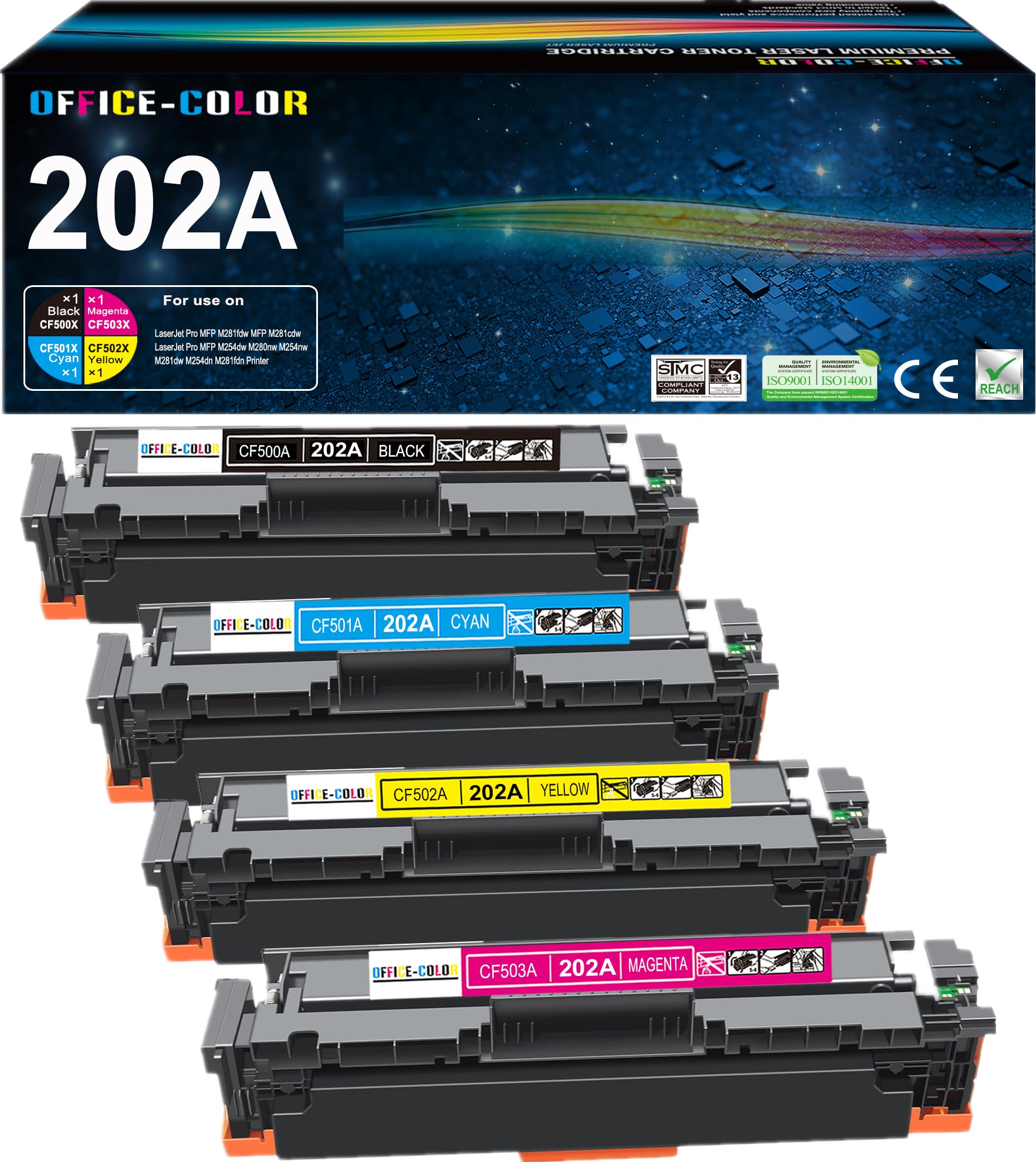 Photo 1 of 202A Toner Cartridges - Replacement for HP Color LaserJet Pro M254dw M254 MFP M281cdw, M281fdw M281fdn M281 Series (Black,Cyan,Magenta,Yellow 4Pack)