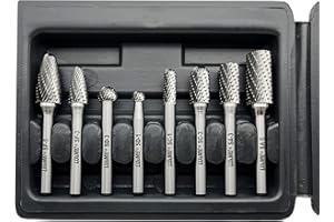 LU&MN Carbide Burrs Set 8pcs with 1/4" Shank Double Cut Solid Carbide Rotary Burr Set for Die Grinder Drill,Metal Carving, Polishing,Engraving,Drilling
