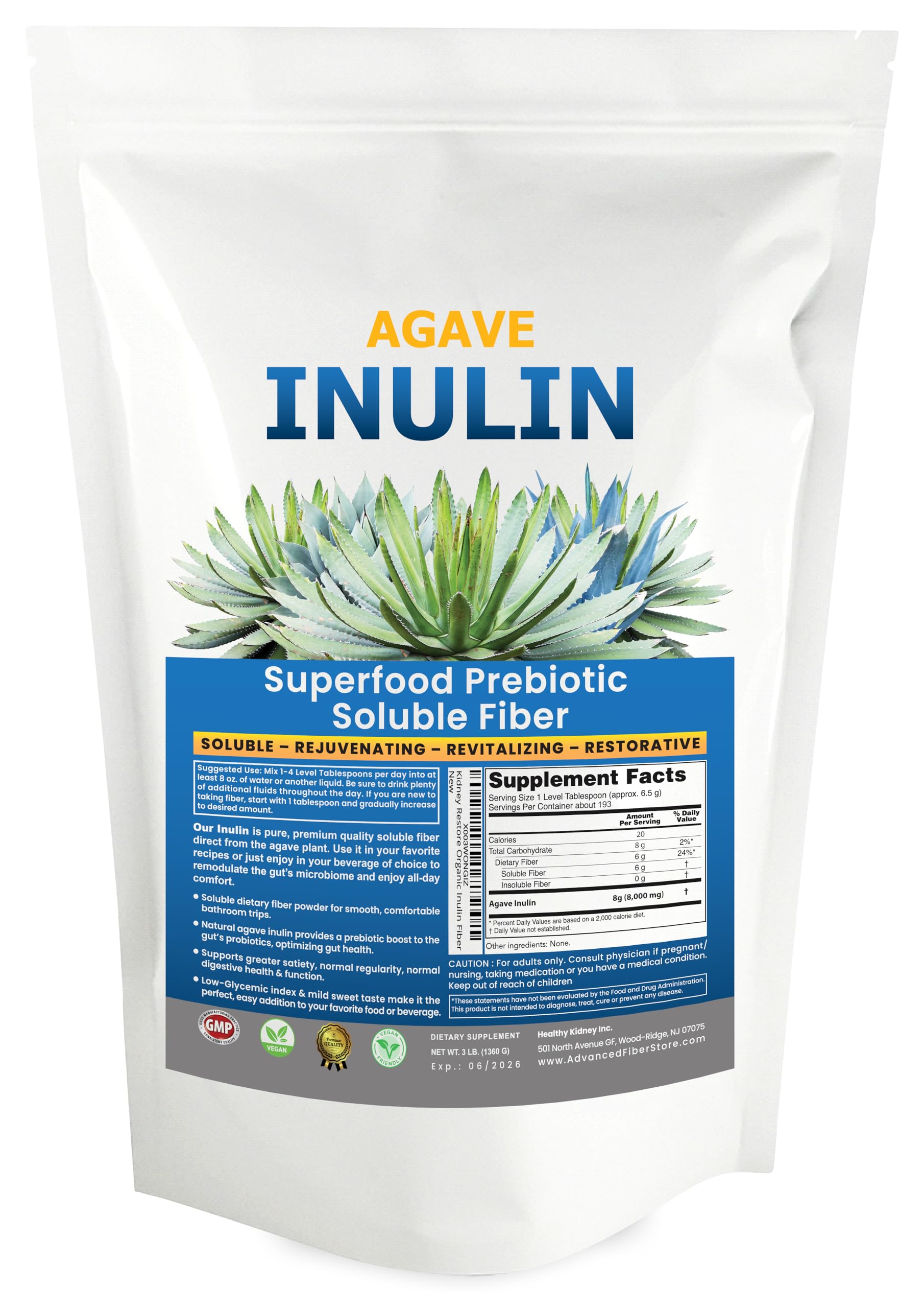 Inulin Powder (16oz/1lbs) Gentle Agave Inulin