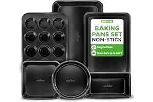 NutriChef, Bakeware Set, Baking and Cookie Sheet, Carbon Steel Oven Baking Pans with Non-Stick Black Coating Inside & Outside
