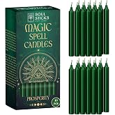 SOUL STICKS Prosperity Magic Spell Chime Taper Candles 20 Pack - Ideal for Altar, Rituals, Ceremonies, Meditation Green Unscented Candle Sticks for Witchcraft Supplies, Wiccan Supplies and Tools
