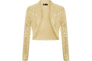 KANCY KOLE Women's Sequin Shrug Long Sleeve Open Front Cropped Bolero Jackets S-XXL