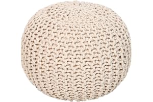 REDEARTH Round Pouf Ottoman - Cable Knitted Boho Poof - Home Décor Cord Pouffe Handmade Circular Footrest for Living Room - Bedroom - Kids Bedroom - 100% Cotton Pouf (19.5"x19.5"x14") - Ivory