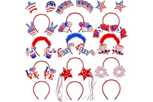 fulasiteu 12Pcs 4th of July Headband Patriotic Headbands Star Uncle Sam Hat Balloons Headband for Women Girls American Flag Independence Day Party Favors Fourth of July Party Accessories