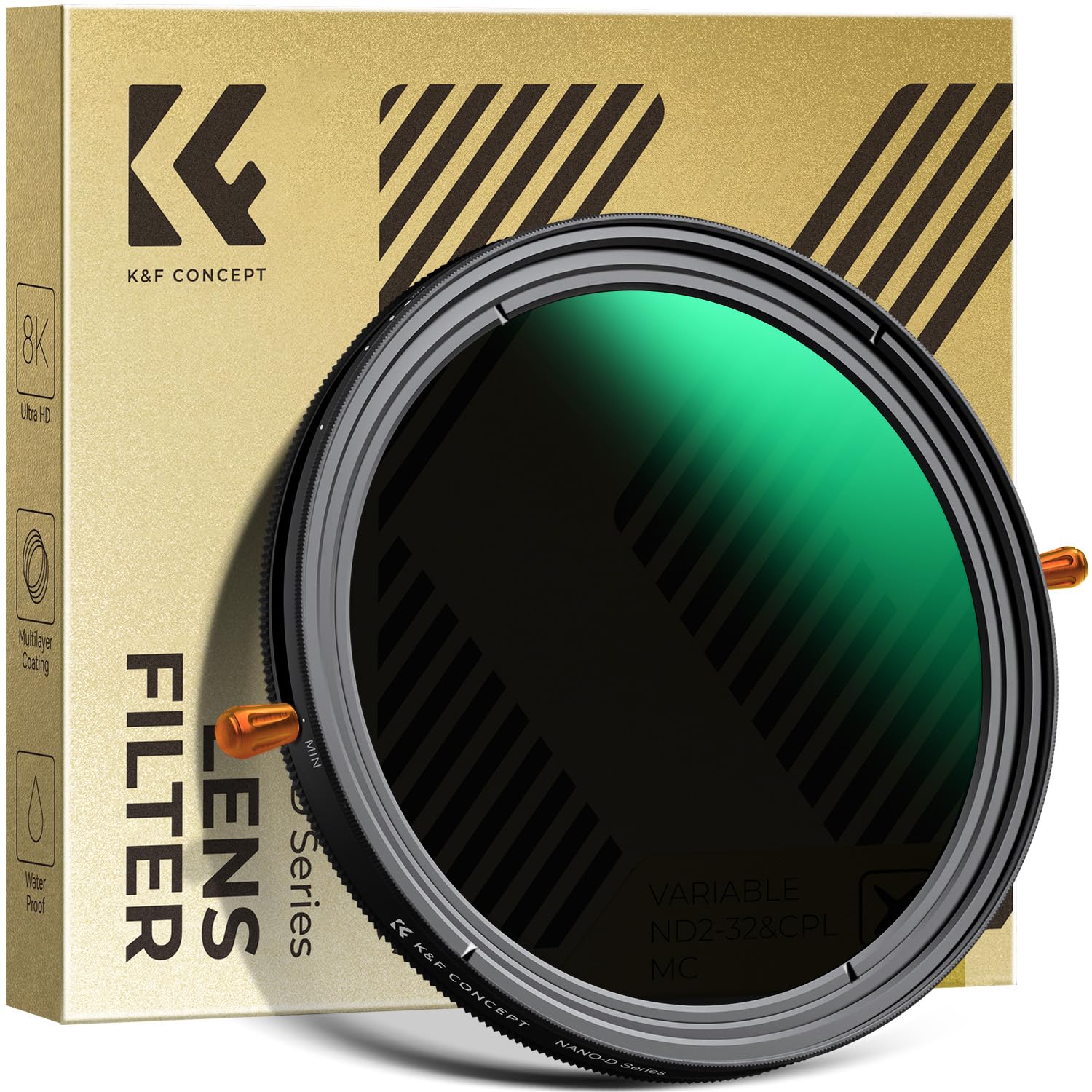 K&F CONCEPT 58mm Versatile ND2-32 & CPL Filter, Variable ND Polarizing with 24-layer Coating, Waterproof 5 stop ND Polarizer Optical Glass with Push Rod (Nano-D Series)