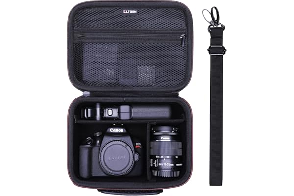 Camera Case Compatible with Canon EOS Rebel T7/R50/R6 Mark II/R100/R50 V/T6/R8/R10/R5 Mark II/RP/R7/5D Mark IV/SL3/R5/T100 DSLR SLR Camera, Len and Tripod with 4 Dividers and Shoulder Strap, Black