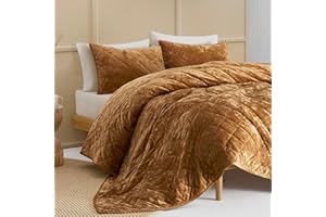SHALALA NEW YORK SHALALA Luxury Velvet Quilt Set King Size,Ultra Soft Lightweight Summer Velvet Comforter Set, Oversized Bedspread Coverlet with 2 Shams Diamond Pattern,for All Season(Camel Gold,King)