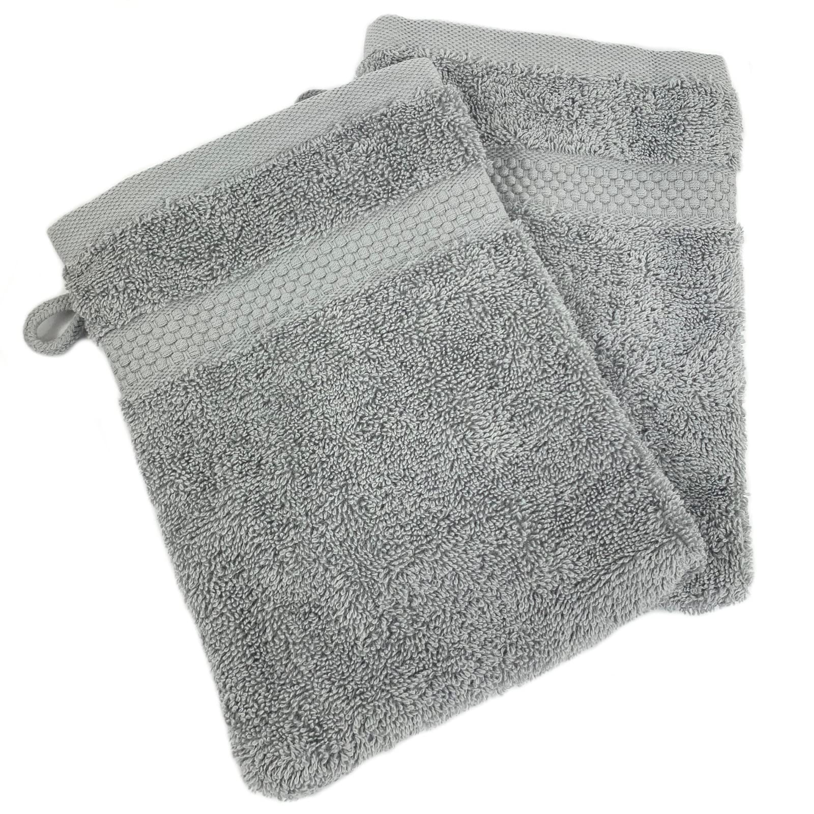 Sue Rossi Face Cloth Wash Mitt Set, 100% Organic Turkish Combed Cotton, 600GSM Thick With Hanging Loop, Size 16cm x 21cm, Flannel Glove Pack Soft & Absorbent (Silver Grey, 2) โ image 1